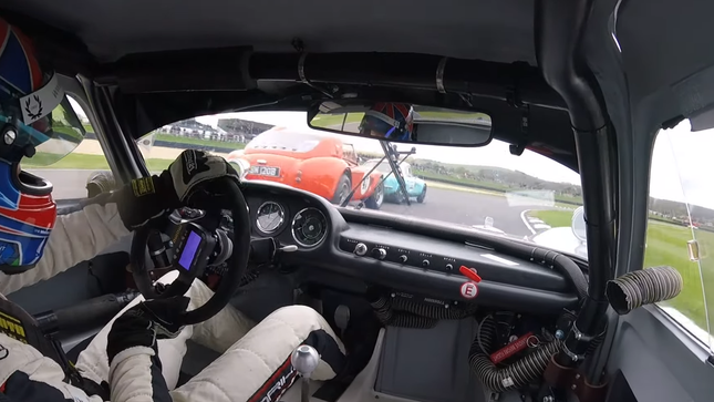 Porsche 904 on board chasing Shelby Cobra and Lotus Elan